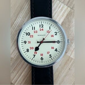 Newgate Men's Watch Rare Large Cream Dial British Design Black Red Leather Strap